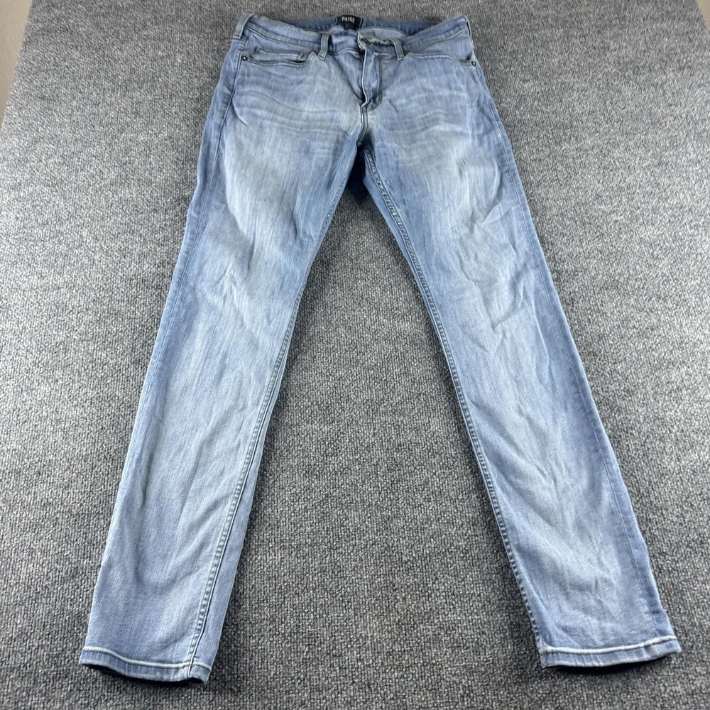 Paige Lennox Jeans Mens 33x31 Blue Slim Straight Light Wash Stretch Denim